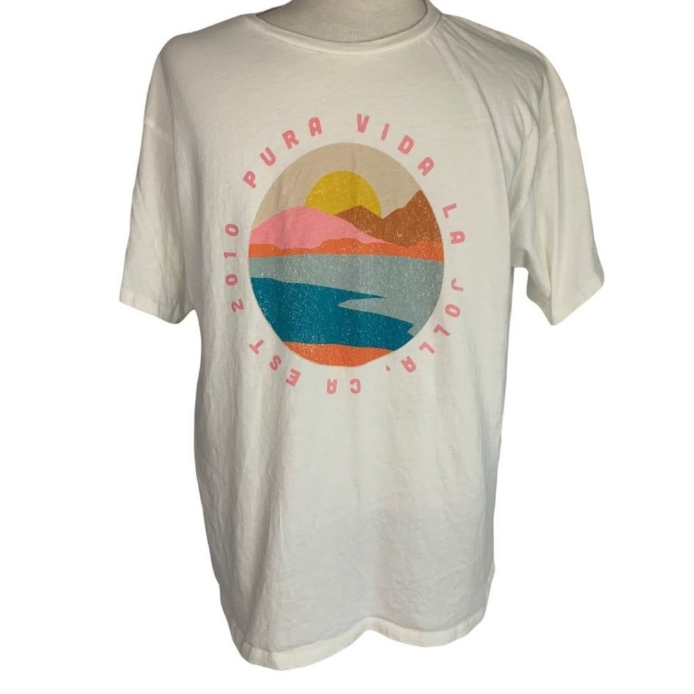 XL PuraVida‎ Beach Scene TShirt in Vintage White Women's Live Free